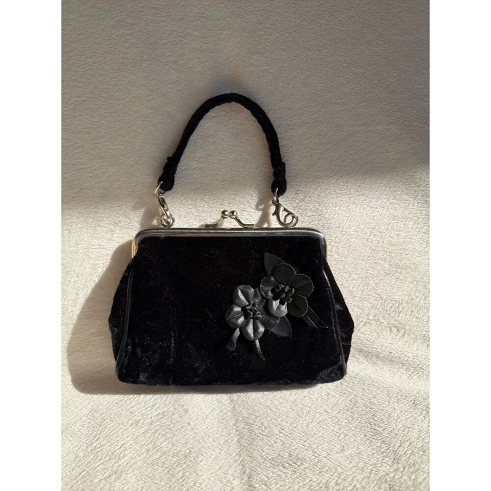 Y2K style mini clutch black coin purse handbag floral detail velvet whimsy